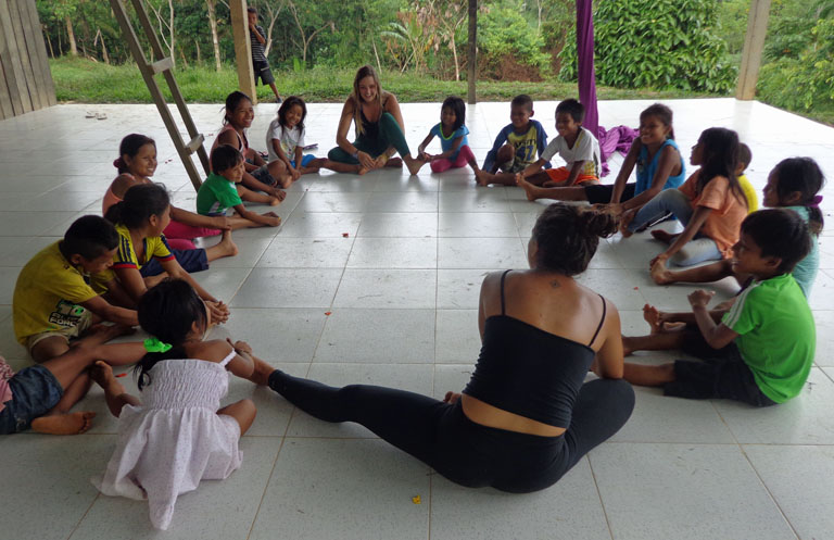 volunteers teaching in the village